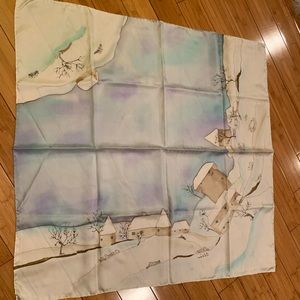 Handmade silk scarf hand-rolled wintery scene aurora borealis